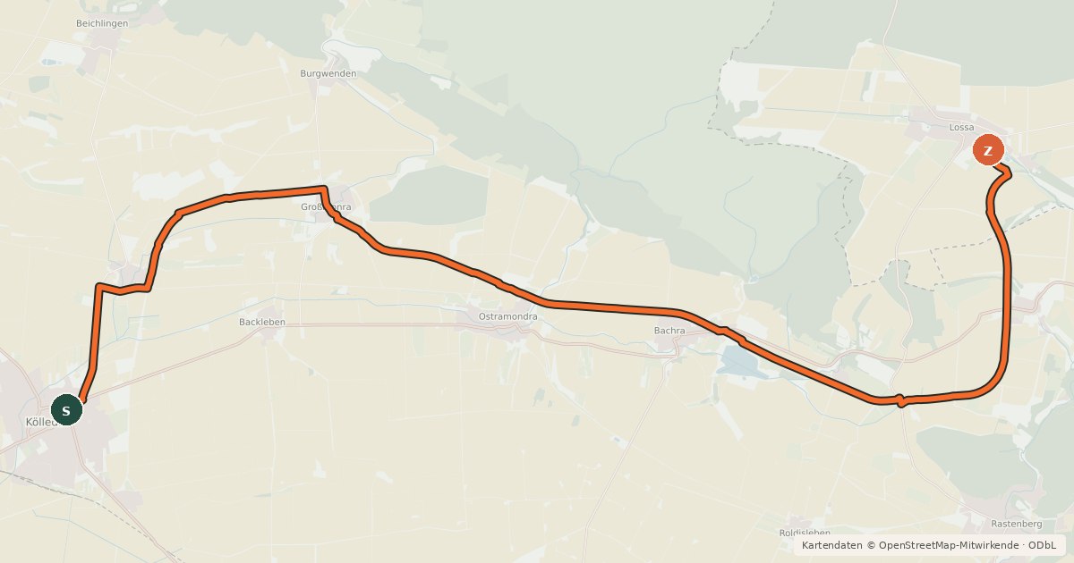 Kartenübersicht der Radroute Finnebahn-Radweg