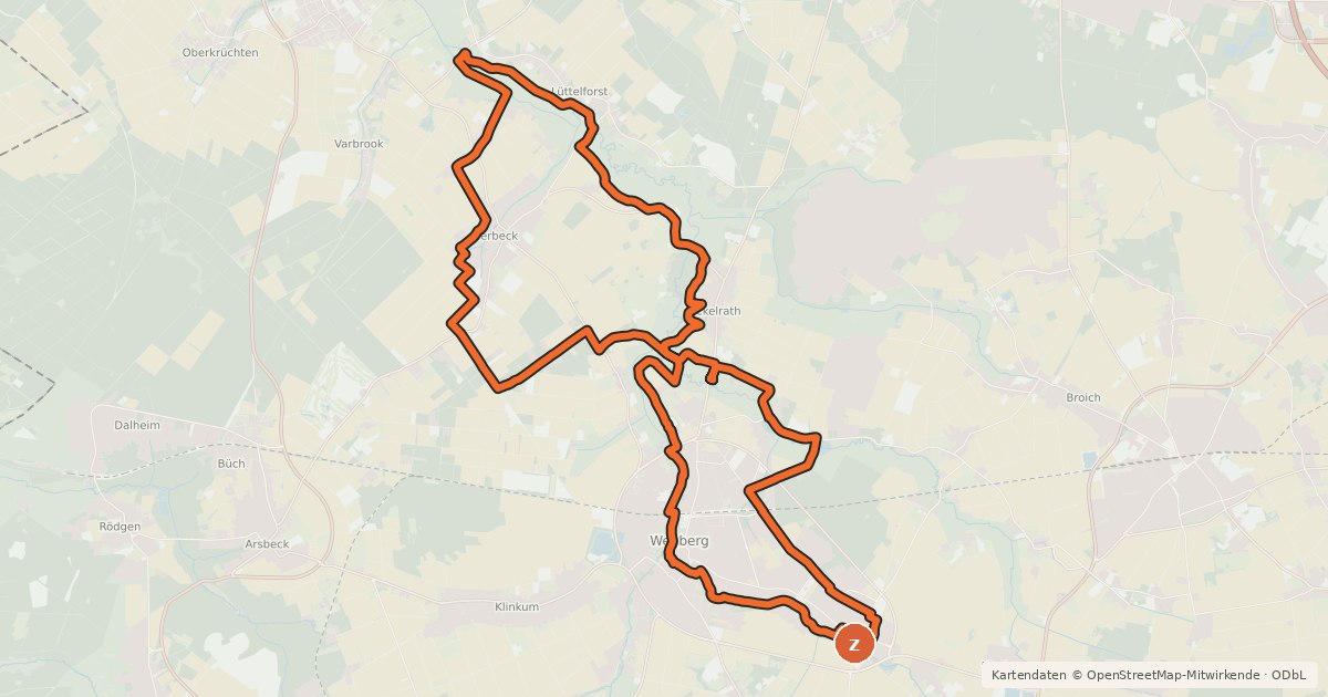 Kartenübersicht der Radroute Flachsroute (Fahrrad)