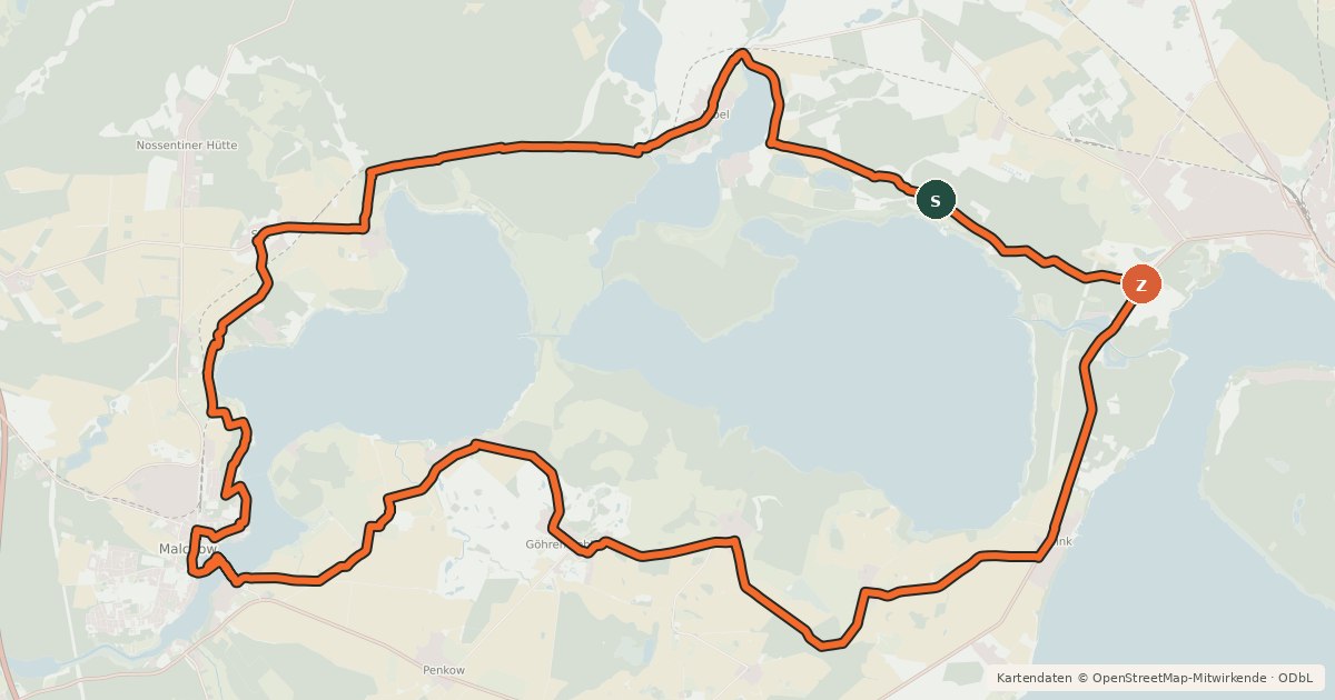 Kartenübersicht der Radroute Fleesensee-Kölpinsee-Rundweg