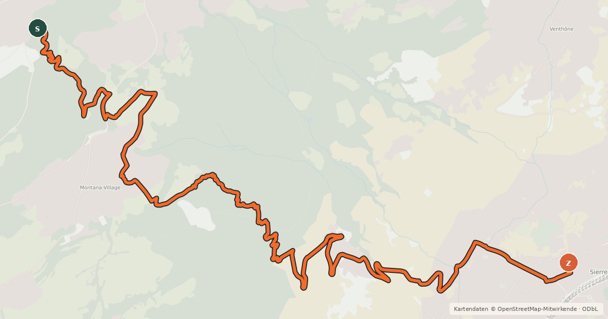 Kartenübersicht der Radroute Flowtrail Montana-Village – Loc