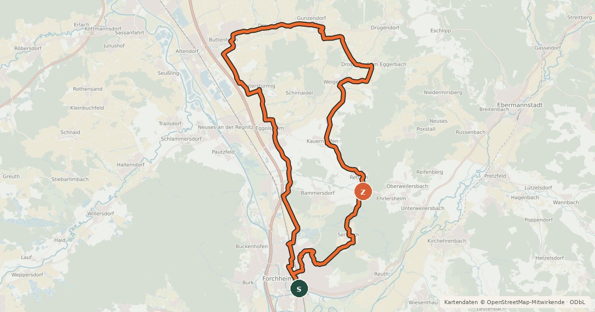 Kartenübersicht der Radroute FO1 Radrundweg