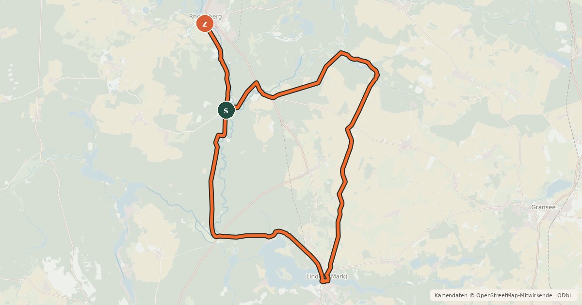 Kartenübersicht der Radroute Fontane.Rad 2. Tagestour
