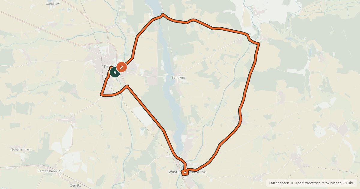 Kartenübersicht der Radroute Fontane.Rad 5. Tagestour