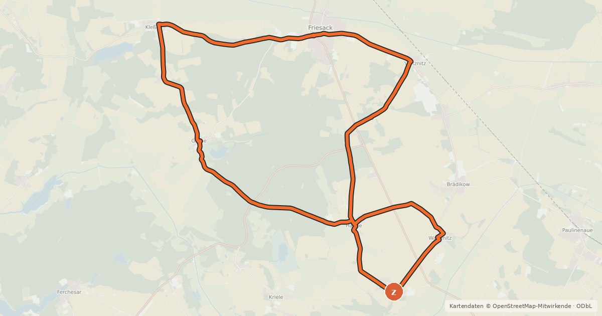 Kartenübersicht der Radroute Fontane.Rad 6. Tagestour