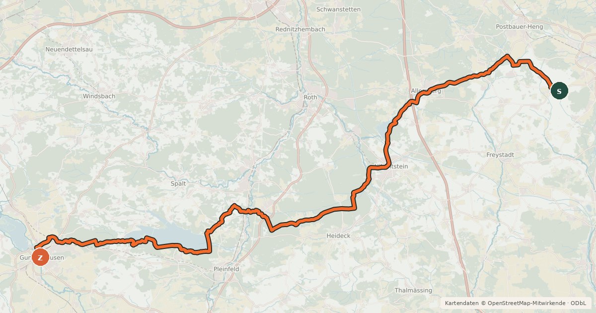 Kartenübersicht der Radroute Fränkischer-Seenland-Weg