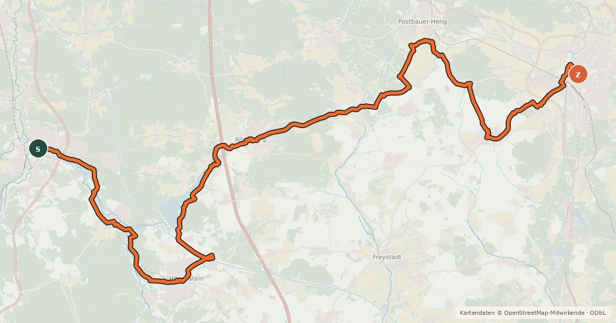 Kartenübersicht der Radroute Fränkischer WasserRadweg - Etappe 1