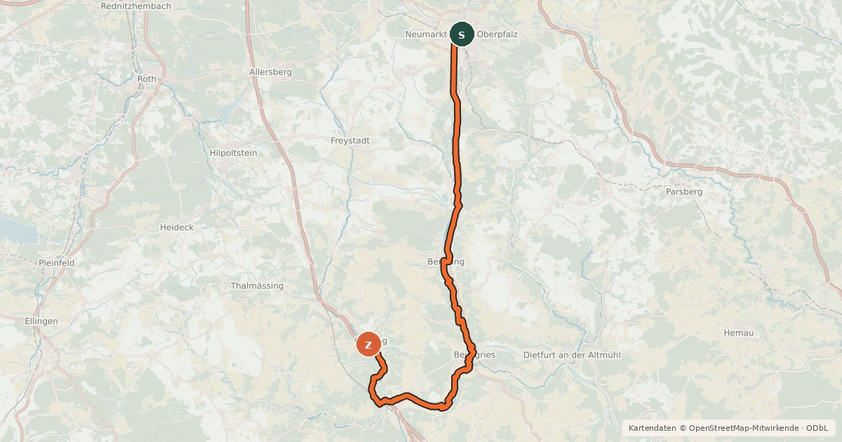 Kartenübersicht der Radroute Fränkischer WasserRadweg - Etappe 2