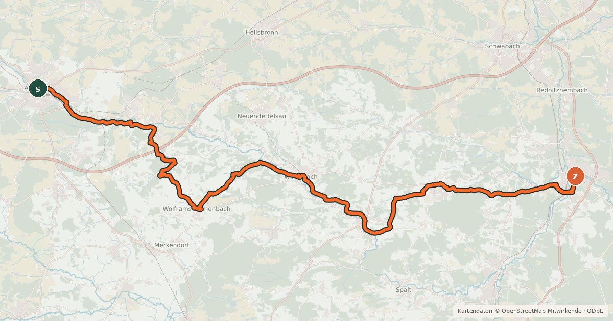 Kartenübersicht der Radroute Fränkischer WasserRadweg - Etappe 7