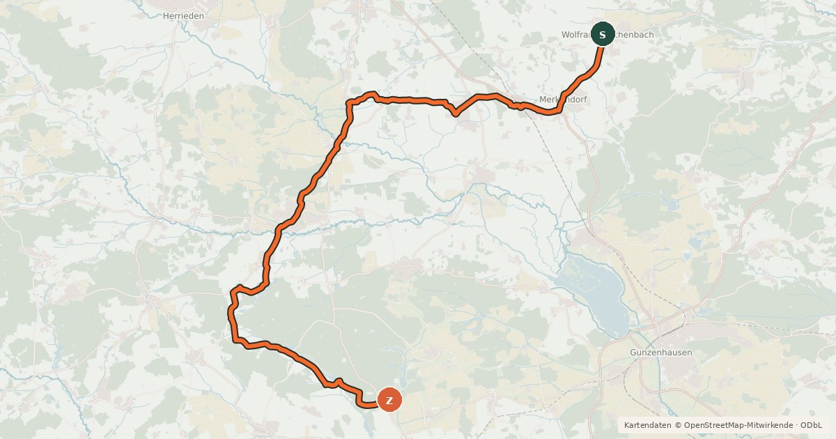 Kartenübersicht der Radroute Fränkischer WasserRadweg Zwischenroute 1