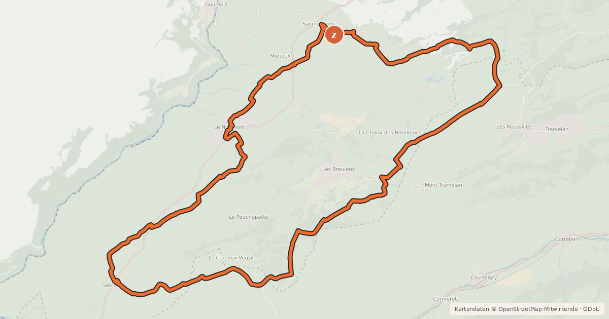 Kartenübersicht der Radroute Franches-Montagnes Tour