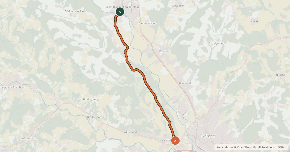 Kartenübersicht der Radroute Freiberger Radweg