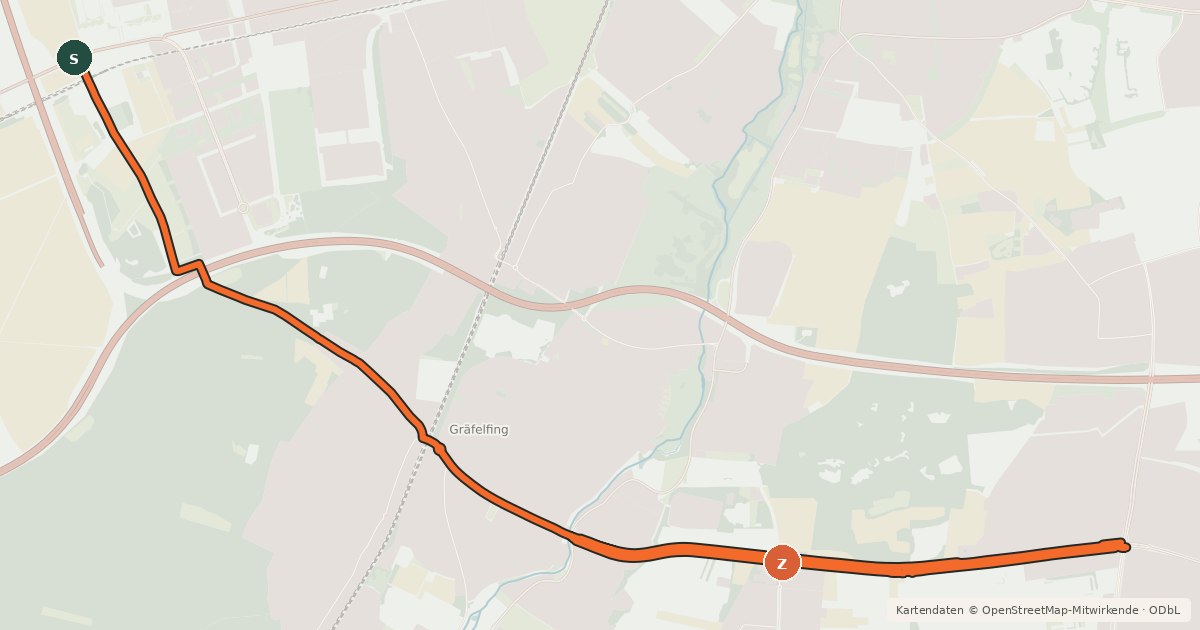Kartenübersicht der Radroute Freiham - Großhadern