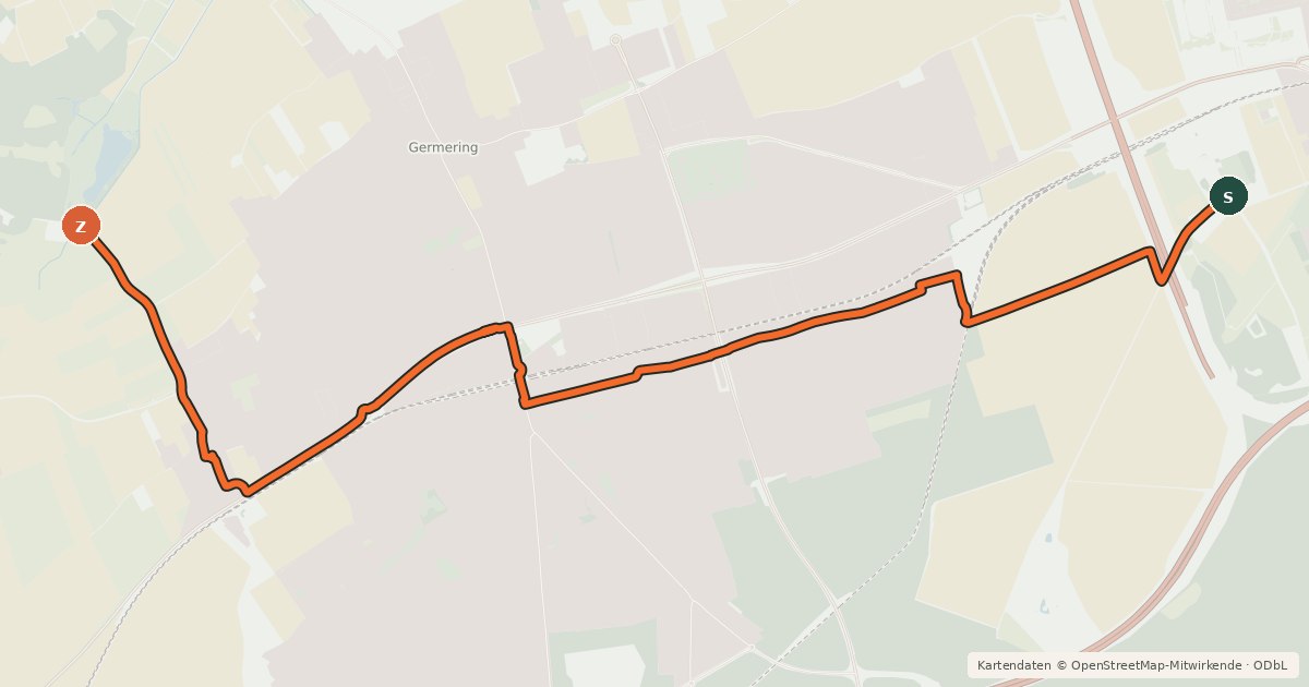 Kartenübersicht der Radroute Freiham - Harthaus - Germering - Germeringer See