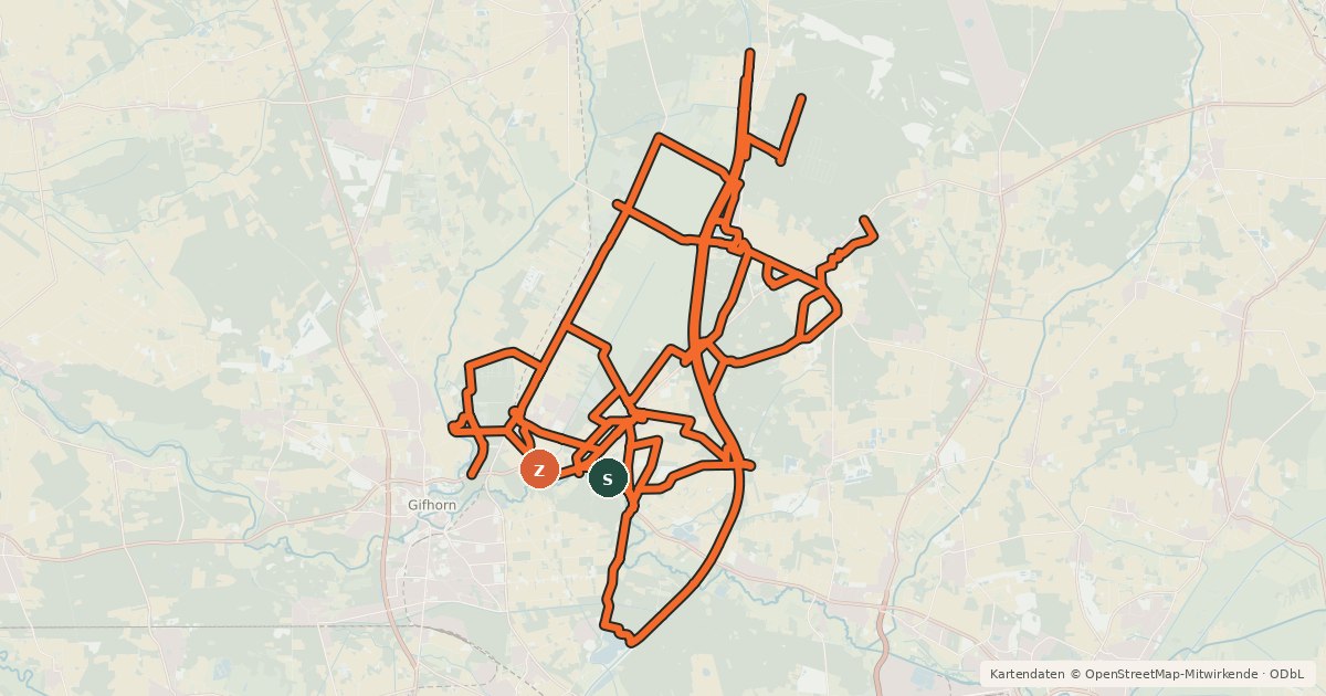 Kartenübersicht der Radroute Freizeitradwegenetz Gemeinde Sassenburg