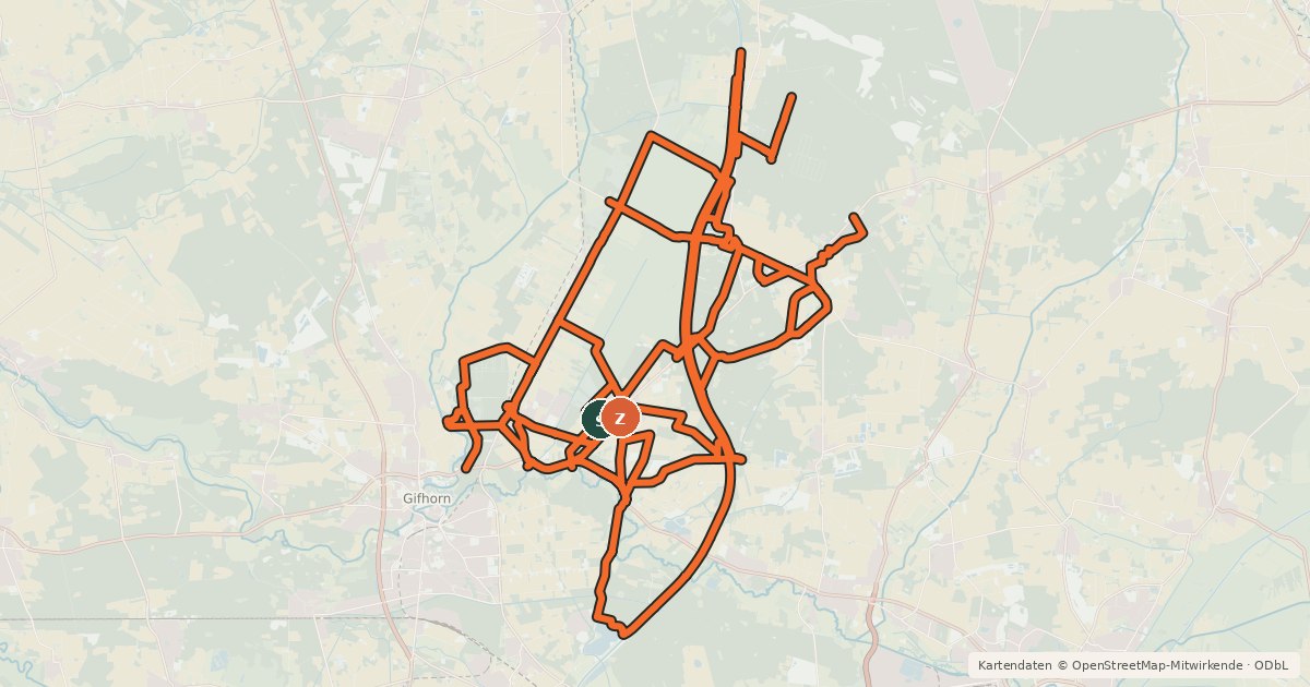 Kartenübersicht der Radroute Freizeitradwegenetz Gemeinde Sassenburg