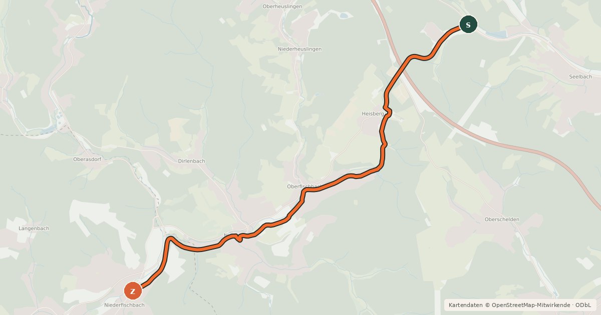 Kartenübersicht der Radroute Freudenberg-Alchen - Niederfischbach