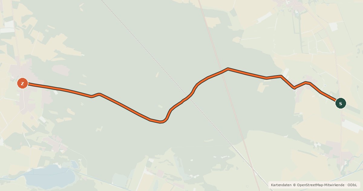 Kartenübersicht der Radroute Friesack (45) - Neustadt (65)