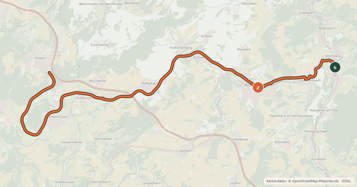Kartenübersicht der Radroute Fritz-Wunderlich-Weg