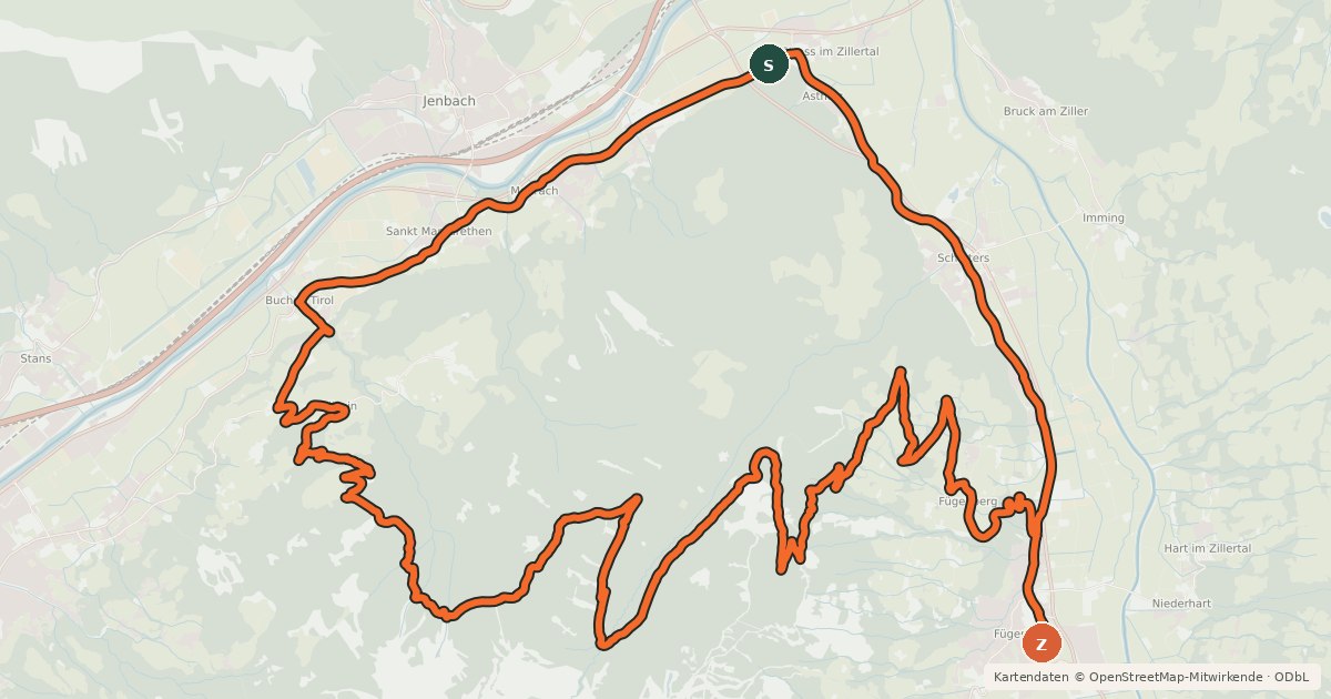 Kartenübersicht der Radroute Fügen - Gallzein - Buch - Strass