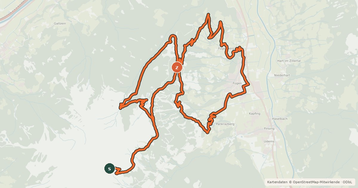 Kartenübersicht der Radroute Fügen-Geolsalm-Gartalm