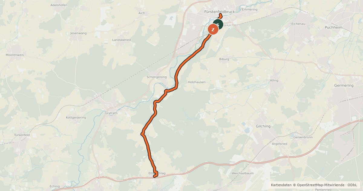 Kartenübersicht der Radroute Fünf Seen