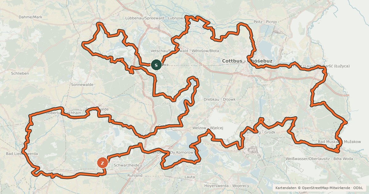 Kartenübersicht der Radroute Fürst-Pückler-Weg