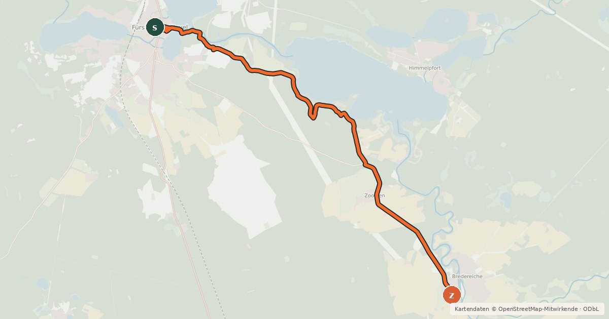 Kartenübersicht der Radroute Fürstenberg (50) - Fürstenberg (55)