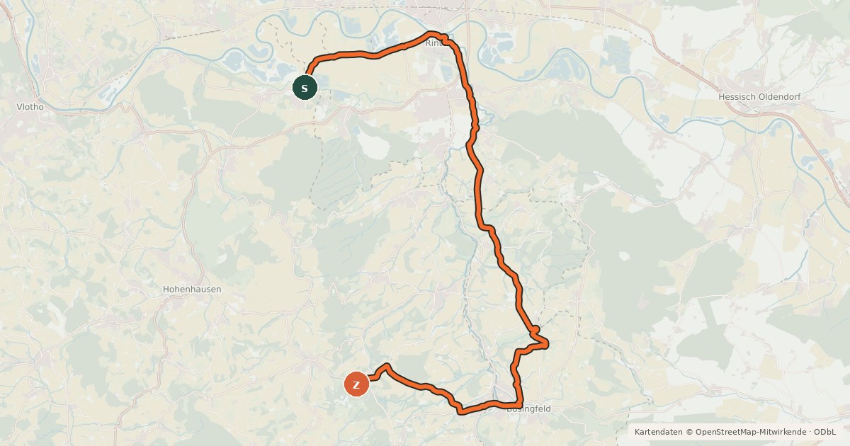 Kartenübersicht der Radroute Fürstenroute Lippe (Ergänzungsroute blau), Abschnitt Stemmen-Grennerberg.