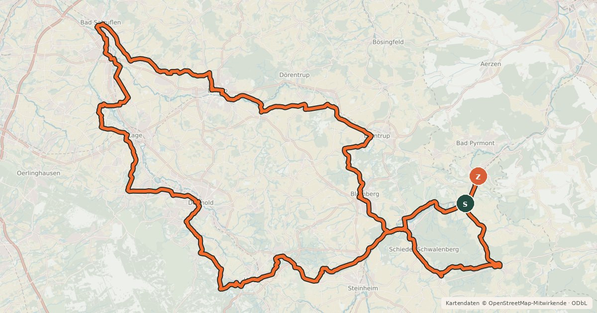 Kartenübersicht der Radroute Fürstenroute Lippe rot