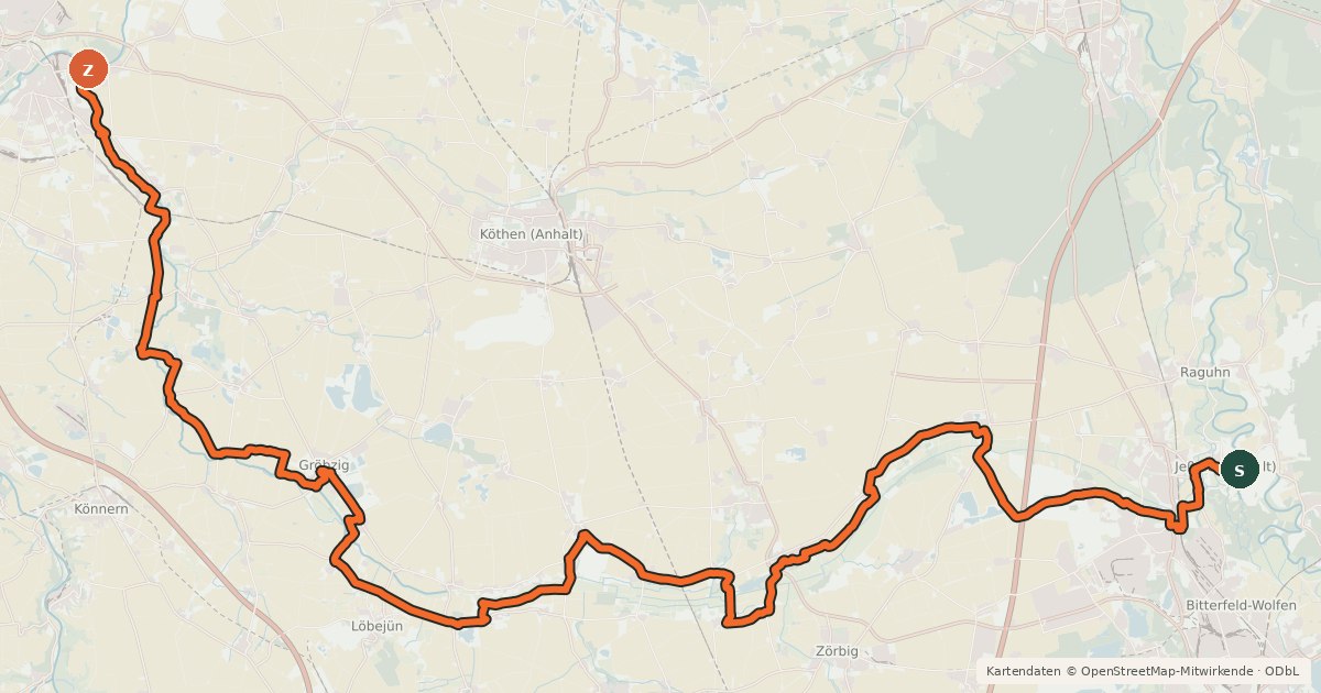 Kartenübersicht der Radroute Fuhne-Radweg