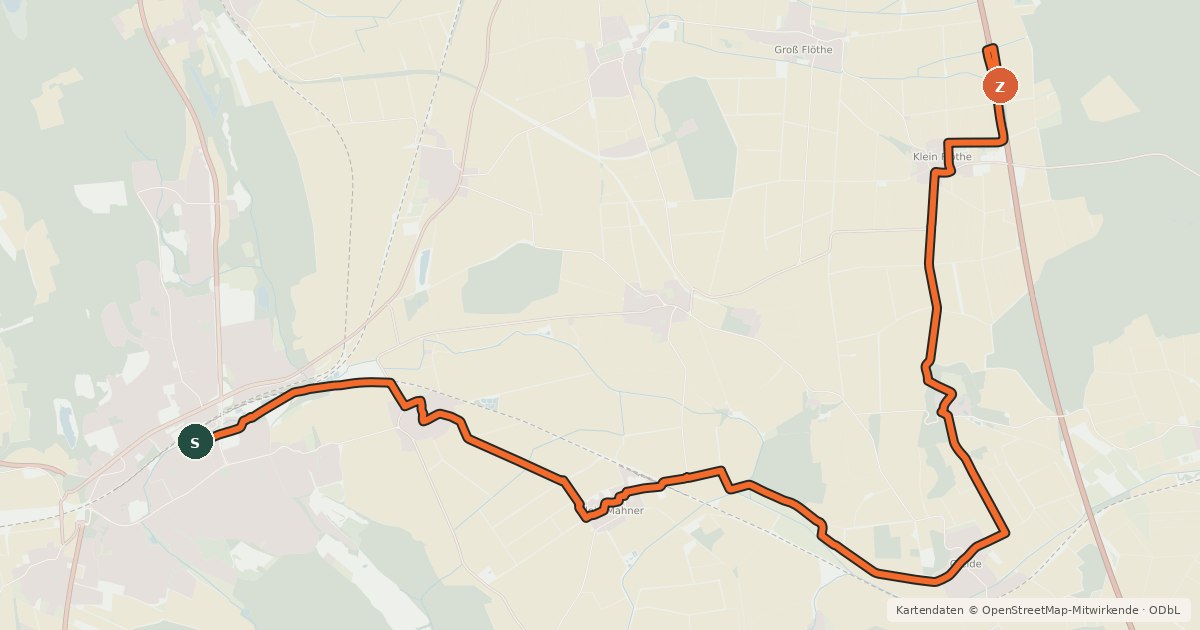 Kartenübersicht der Radroute Fuhse-Radweg (Salzgitter-Bad - Fuhsequelle)