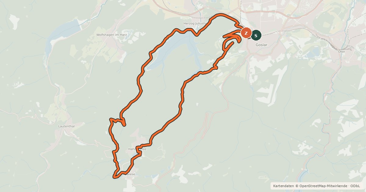 Kartenübersicht der Radroute G2 (Spritztour nach Hahnenklee)