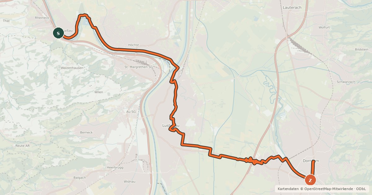 Kartenübersicht der Radroute Gaißau-Dornbirn Route