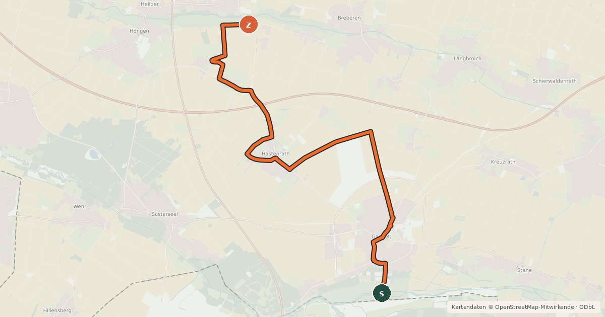 Kartenübersicht der Radroute Gangelt (51) - Gangelt (53)