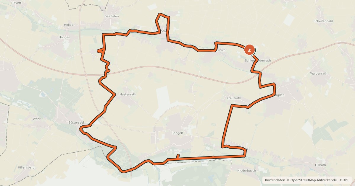 Kartenübersicht der Radroute Gangelt - Im Rode- und Saeffeler Bachtal