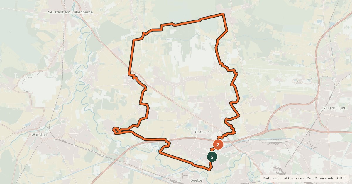 Kartenübersicht der Radroute Garbsener Radring