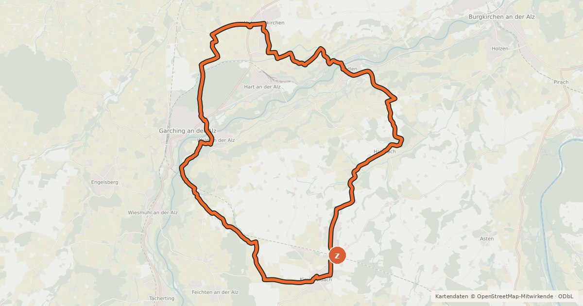 Kartenübersicht der Radroute Garching-Halsbach-Runde