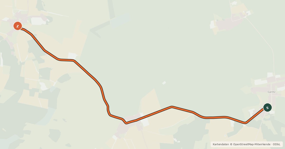 Kartenübersicht der Radroute Garlitz (31) - Gräningen (32)