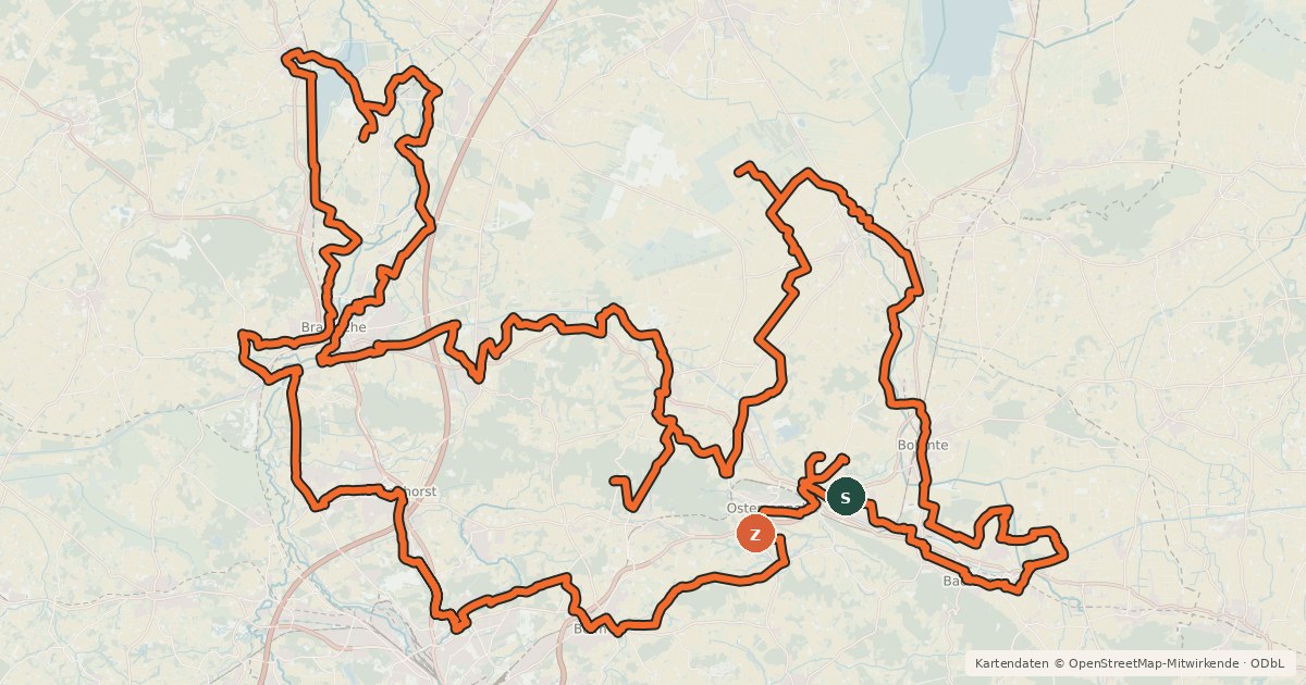 Kartenübersicht der Radroute GartenTraum-Tour