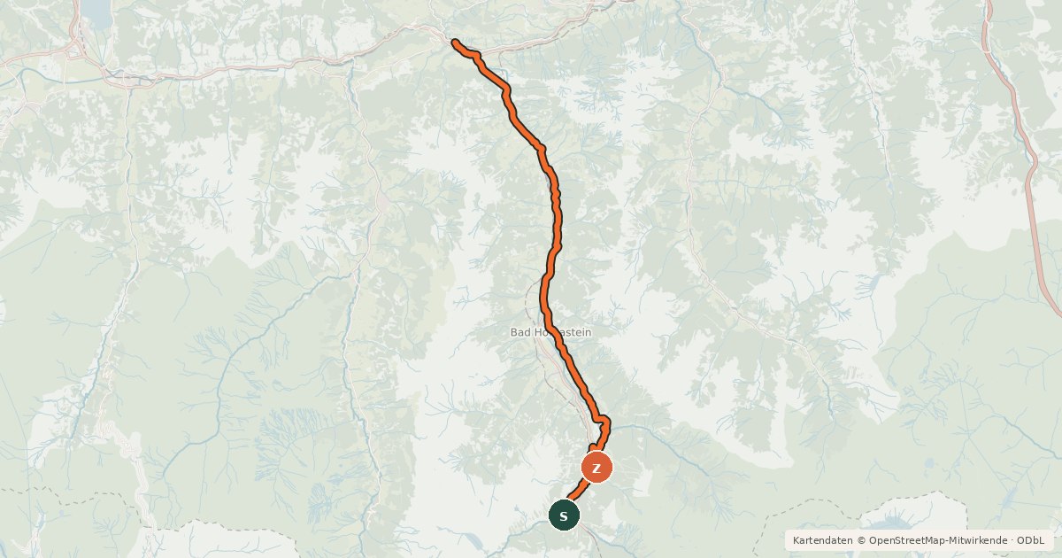 Kartenübersicht der Radroute Gasteinertal Radweg
