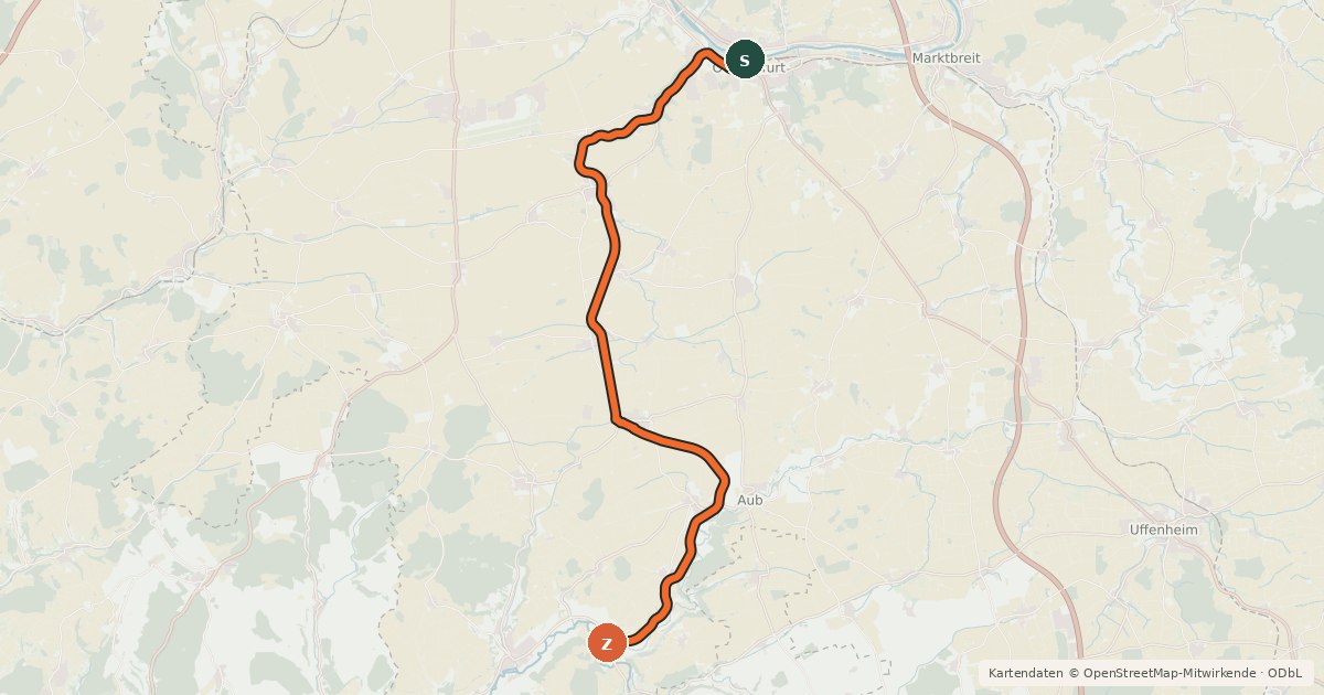 Kartenübersicht der Radroute Gaubahnradweg