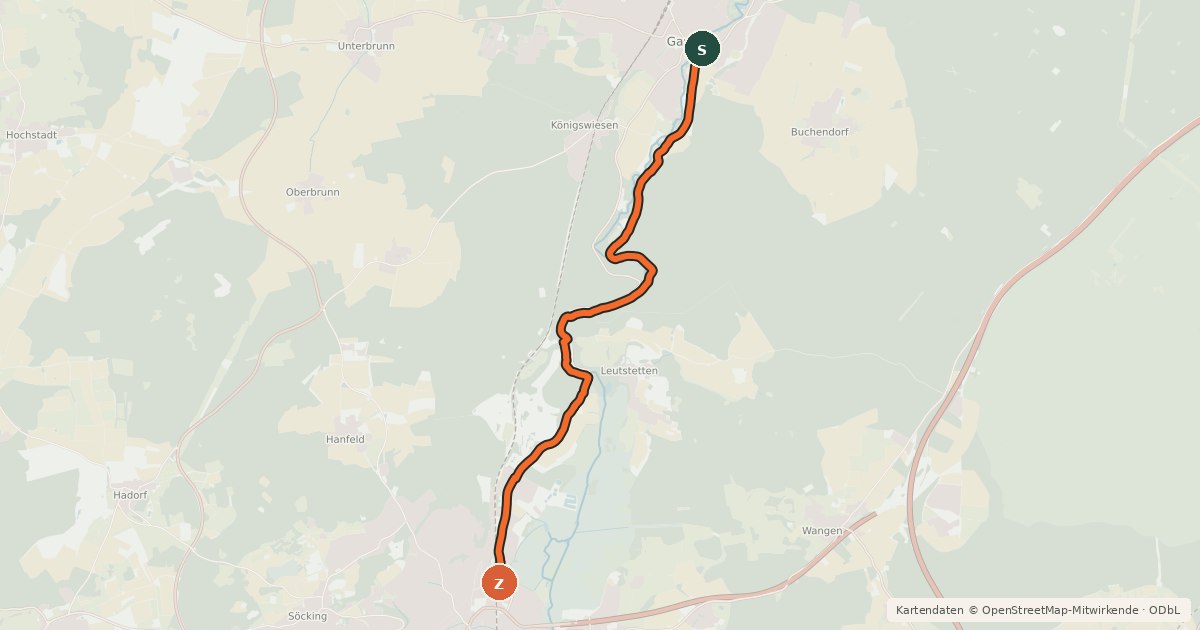 Kartenübersicht der Radroute Gauting - Starnberg