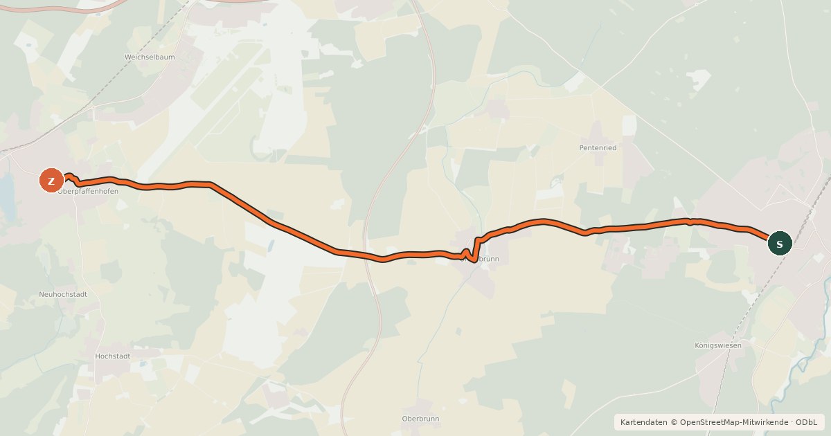 Kartenübersicht der Radroute Gauting - Weßling