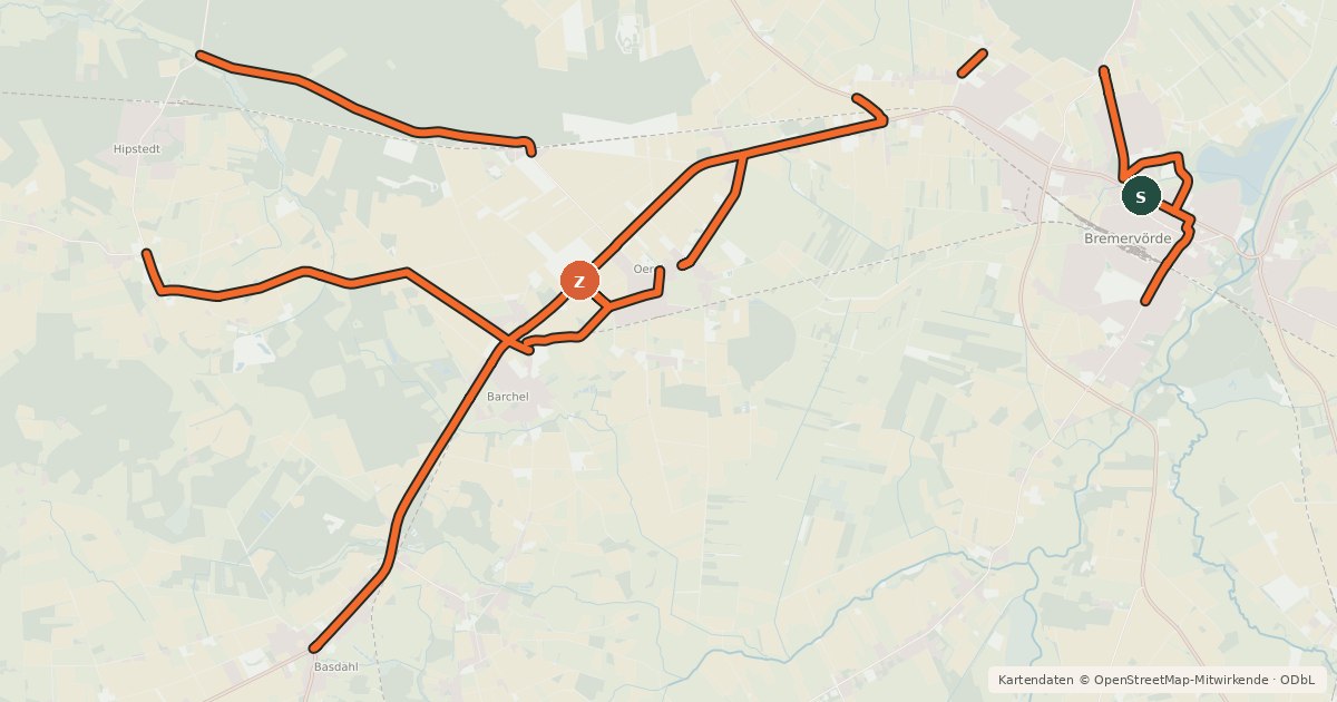 Kartenübersicht der Radroute Geest-Route