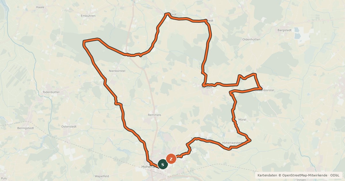 Kartenübersicht der Radroute Gehege Tour