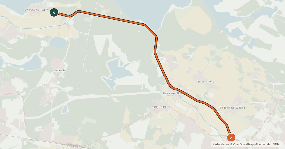 Kartenübersicht der Radroute Geierswalde - Hoyerswerda
