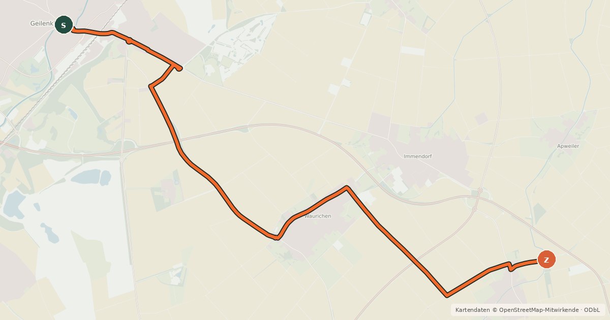 Kartenübersicht der Radroute Geilenkirchen (01) - Baesweiler (51)
