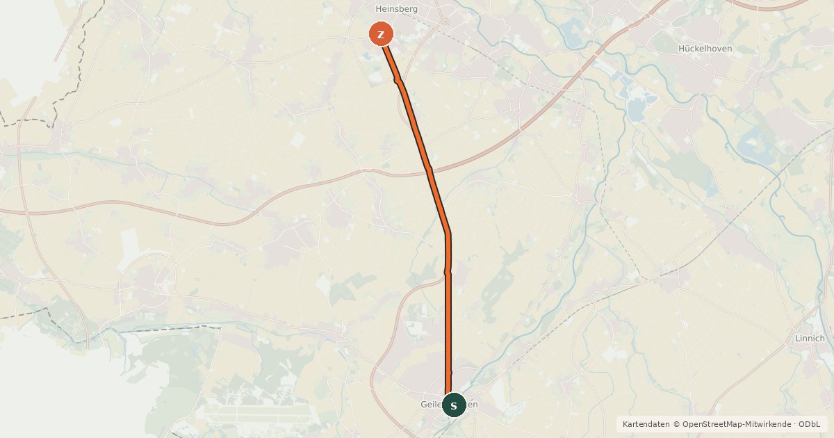 Kartenübersicht der Radroute Geilenkirchen (01) - Heinsberg (20)