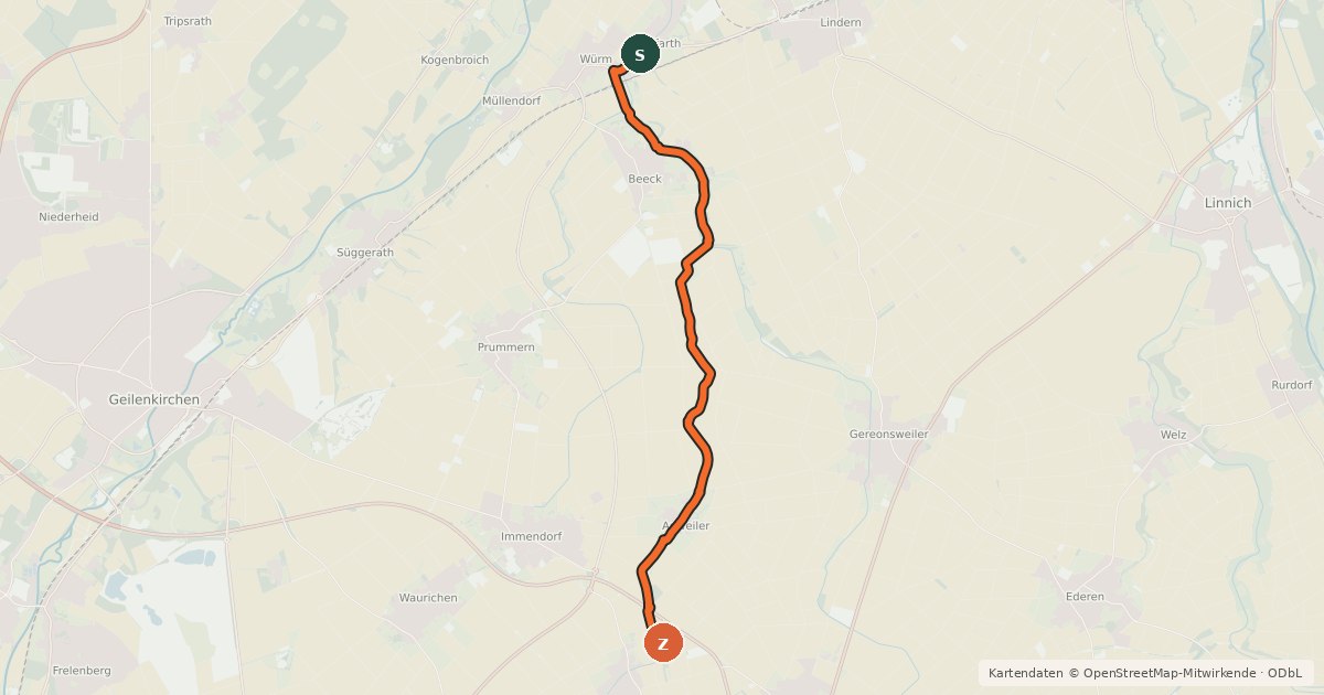 Kartenübersicht der Radroute Geilenkirchen (06) - Baesweiler (51)