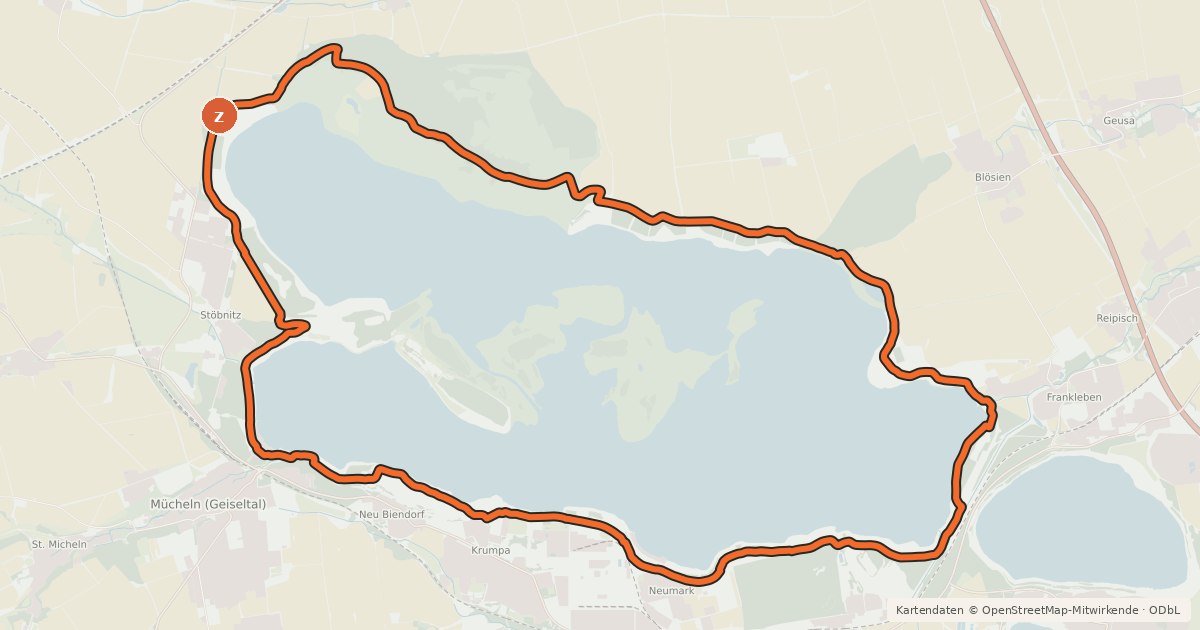 Kartenübersicht der Radroute Geiseltalsee-Rundweg